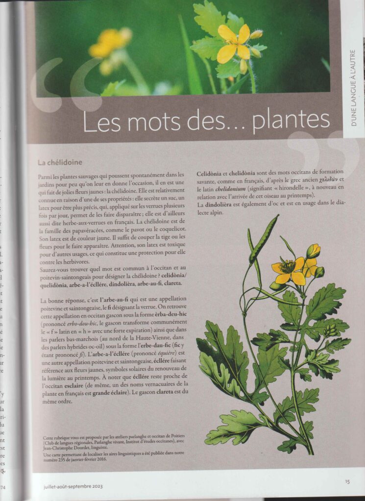 : Les mots des plantes en poitevin-saintongeais et occitan.